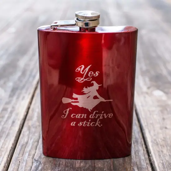 8oz RED Yes I Can Drive a Stick Flask {2}