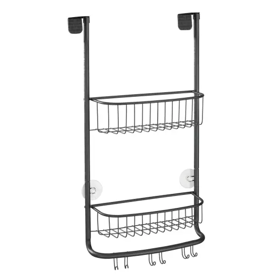 mDesign Stainless Steel 2-Tier Bath/Shower Over Door Caddy with Hooks {4}
