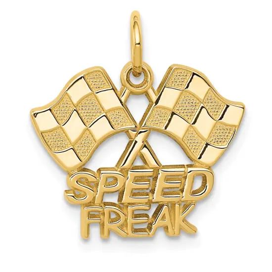 14K Yellow Gold Speed Freak & Racing Flags Charm Jewerly 20mm x 18mm {1}