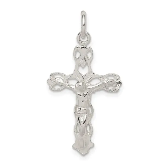Sterling Silver Crucifix Charm Religious Jewelry 30mm x 16mm {1}
