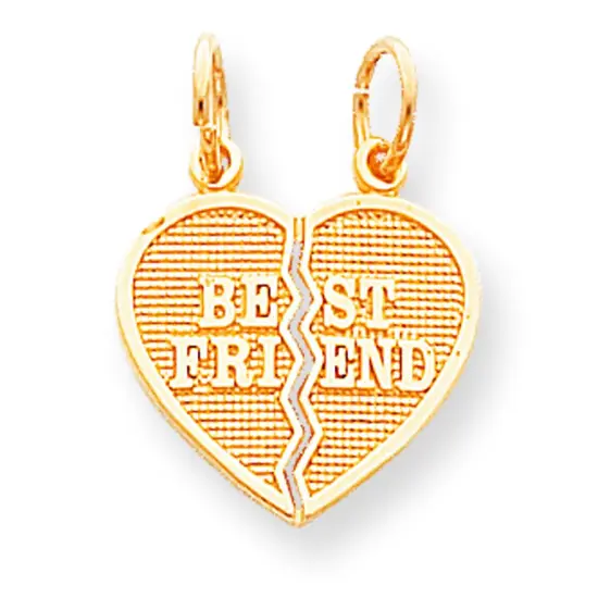 10K Two Tone Gold Best Friend Breakable Heart Charm Jewerly 22mm x 16mm {1}