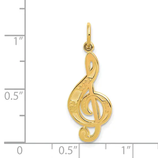 14K Yellow Gold Treble Clef Charm Music Note Jewelry 27mm x 10mm {2}