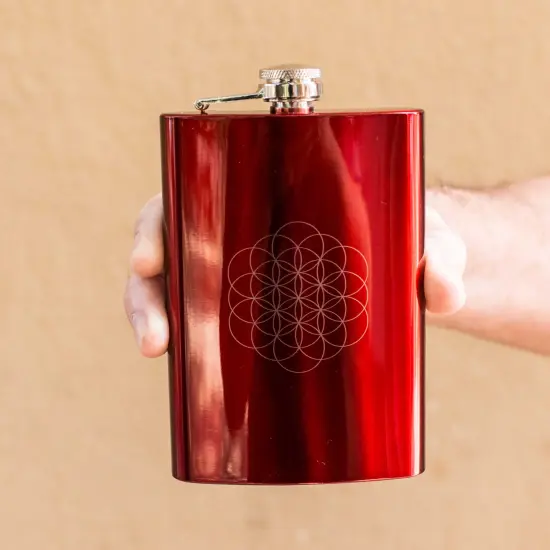 8oz RED Flower of Life Flask {3}