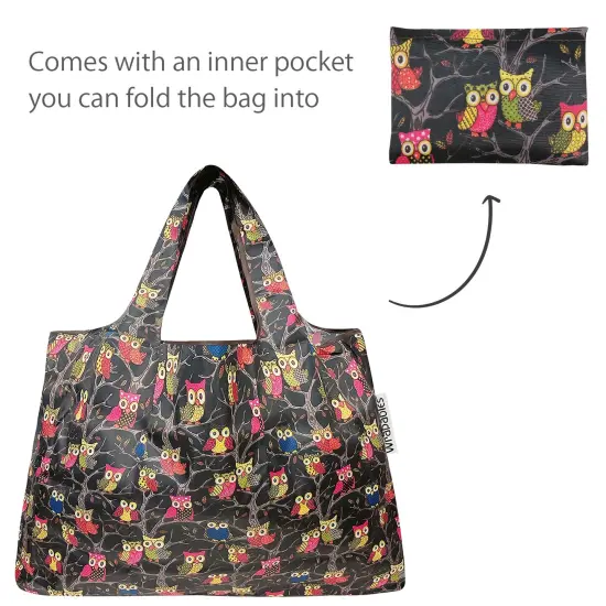 Wrapables Large & Small Foldable Tote Nylon Reusable Grocery Bags, Set of 2 Owls {5}