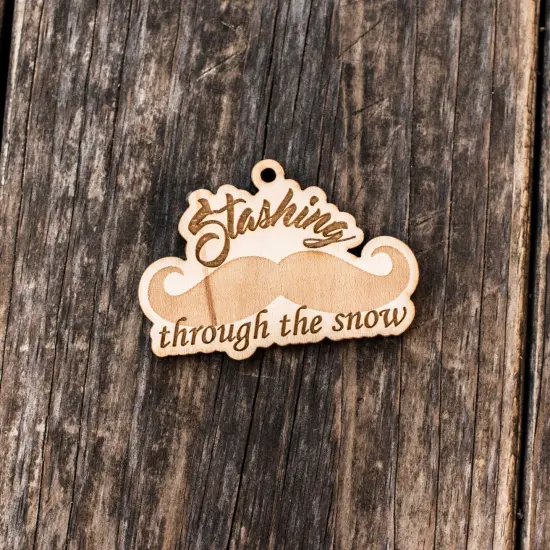 Ornament - Stashing Through the Snow - Raw Wood 2x3in {3}