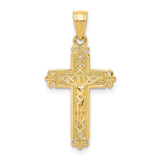 10K Gold Crucifix Pendant Charm Jewelry 25mm x 13mm {1}