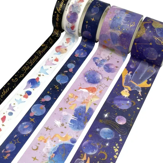 Wrapables Decorative Gold Foil Washi Tape and Sticker Set for Stationery, Diary, Card Making (10 Rolls & 10 Sheets) The Little Prince {2}