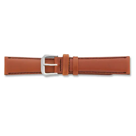 de Beer Brown Leather Watch Band 16mm Silver Color {2}