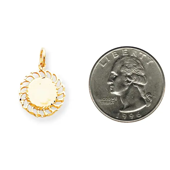 10K Yellow Gold Sun Circle Charm Sunshine Jewelry 21mm x 16mm {2}