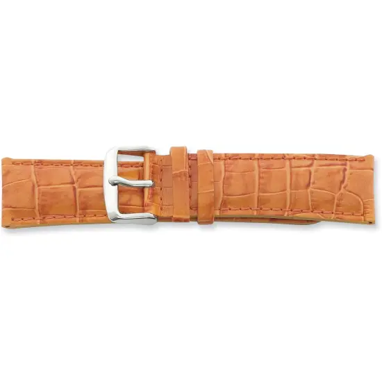 de Beer Orange Crocodile Grain Leather Watch Band 22mm Long Silver Color {1}