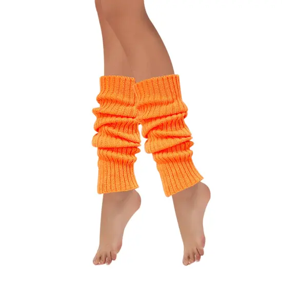 Wrapables 80's Style Neon Fluorescent Ribbed Leg Warmers Orange {3}