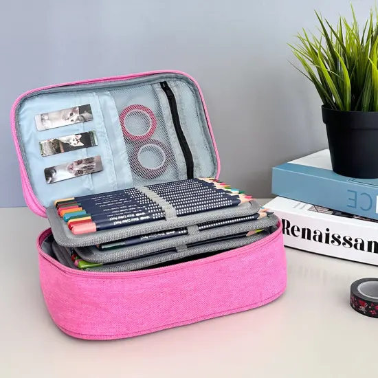 Wrapables Large Capacity 72 Slot Pencil Case for Colored Pencils, Stationery Pouch, Pink {3}