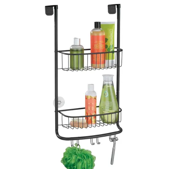 mDesign Stainless Steel 2-Tier Bath/Shower Over Door Caddy with Hooks {1}