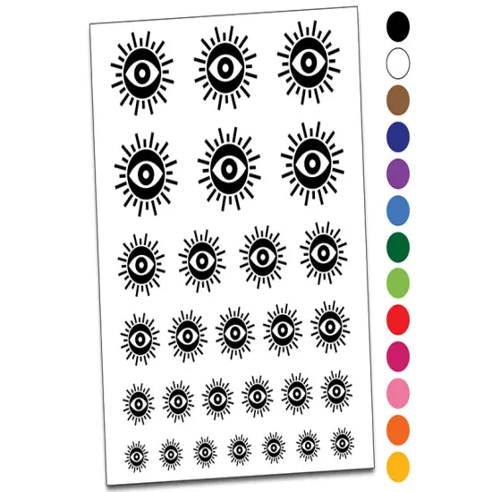 Sun Evil Eye Nazar Charm Temporary Tattoo Water Resistant Fake Body Art Set Collection Orange {1}