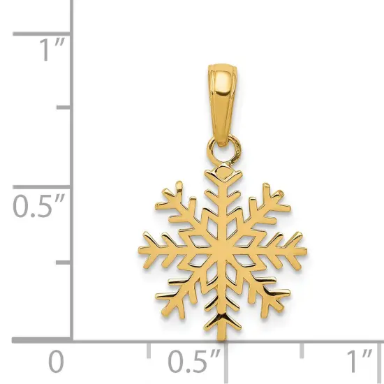 14K Yellow Gold 3D Snowflake Charm Winter Pendant Jewerly 20mm x 14mm {5}