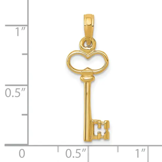 14K Gold 3D Heart Key Charm Key To My Heart Pendant Jewerly 26mm x 8mm {3}