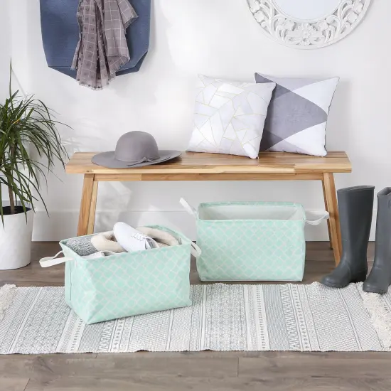 DII PE-Coated Cotton Polyester Laundry Bin Lattice Aqua Rectangle Extra Large 12.5x17.5x10.5 (Set of 2) {6}