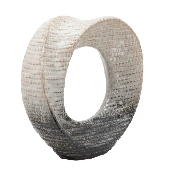 Kingston Living Ceramic Ring Shaped Tabletop Decoration - 10" - Ivory and Black {3}