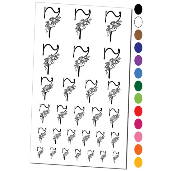 Rose Typewriter Font Number 7 Seven Temporary Tattoo Water Resistant Fake Body Art Set Collection Brown {1}