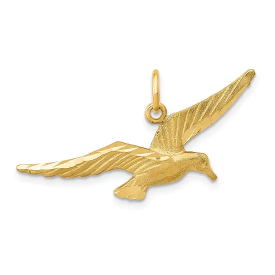 14K Yellow Gold Flying Seagull Charm Bird Jewelry 16.5mm x 30mm {1}