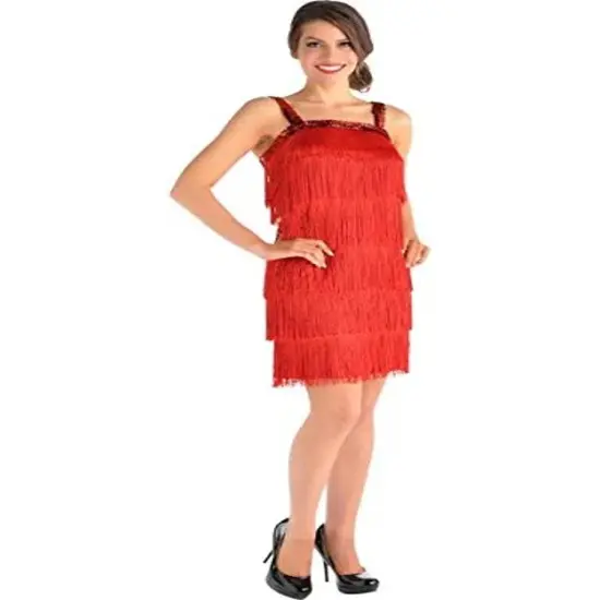 Red Tiered Flapper Dress Women's Costume One Size {1}