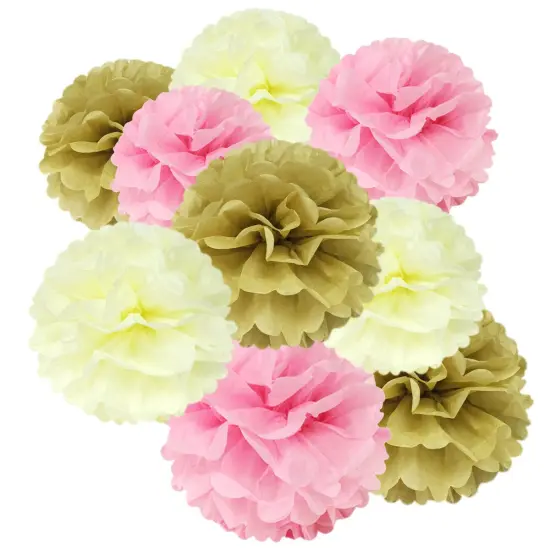 Wrapables Set of 18 Tissue Pom Pom Party Decorations for Weddings, Birthday Parties Baby Showers and Nursery Decor, Pink/Ivory/Tan {1}