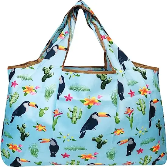Wrapables Large Foldable Tote Nylon Reusable Grocery Bag, 3 Pack Aloha {3}