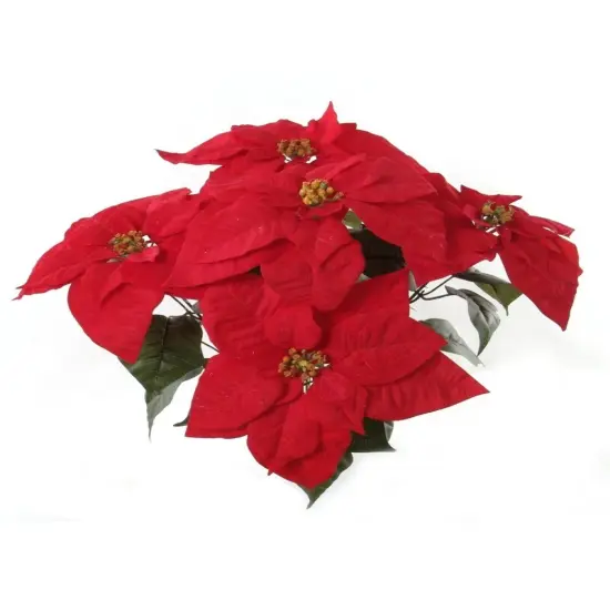 20" Red Velvet Poinsettia Bush with 5 Flowers - Set of 6, Luxurious Holiday Accents, Ideal for Christmas Decor & Floral Arrangements - Perfect for Home, Office - 2024 Christmas Collection, Floral Home by Artificial Flowers {1}