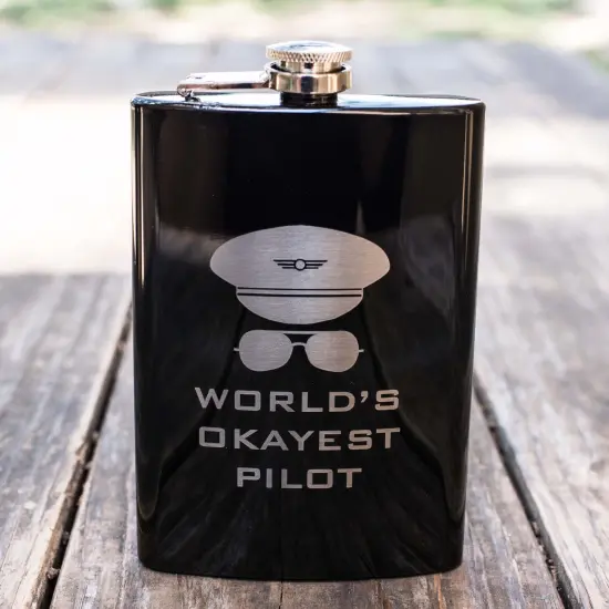 8oz BLACK World's Okayest Pilot Flask {2}
