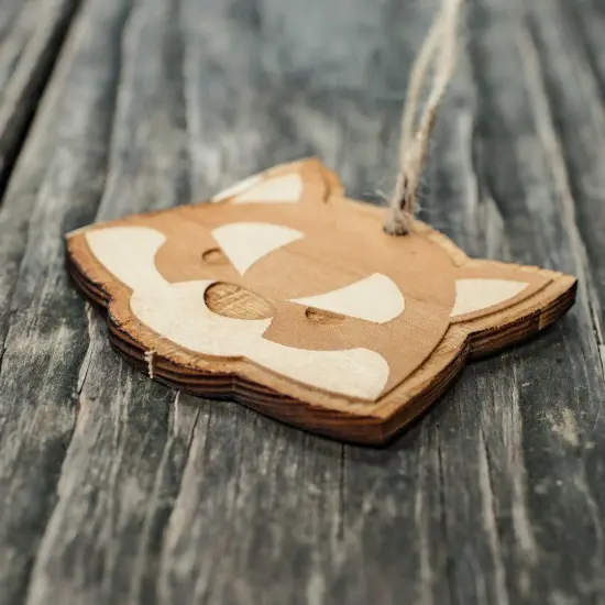 Ornament - Cute Wolf - Raw Wood 3x2in {2}