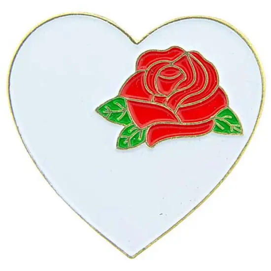 White Heart Rose Pin 1" {1}