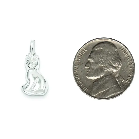 Sterling Silver Cat Charm Pendant Kitty Jewelry 18mm x 11mm {2}