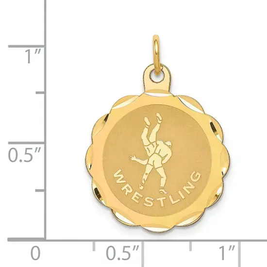 14K Yellow Gold Wrestling Disc Charm Sports Jewelry 25mm x 18mm {4}