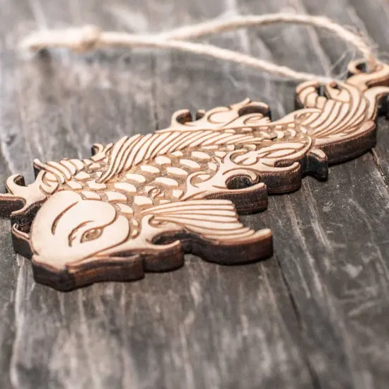 Ornament - Koi - Raw Wood 2x4in {2}