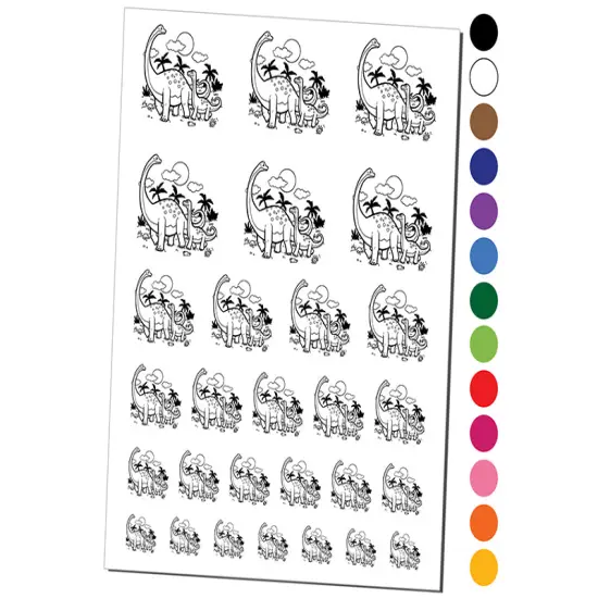 Dinosaur Family Brontosaurus Brachiosaurus Temporary Tattoo Water Resistant Fake Body Art Set Collection White {1}