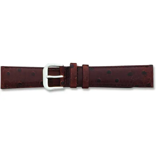 de Beer Brown Ostrich Grain Leather Watch Band 19mm Silver Color {1}