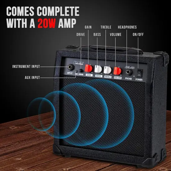 LyxPro Beginner Stratocaster 39&rdquo; Electric Guitar and Electric Guitar Accessories Black {11}