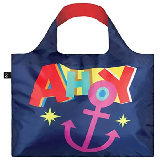 LOQI Nautical Ahoy Shopping Reusable Grocery Bag, One Size, Multicolor {1}