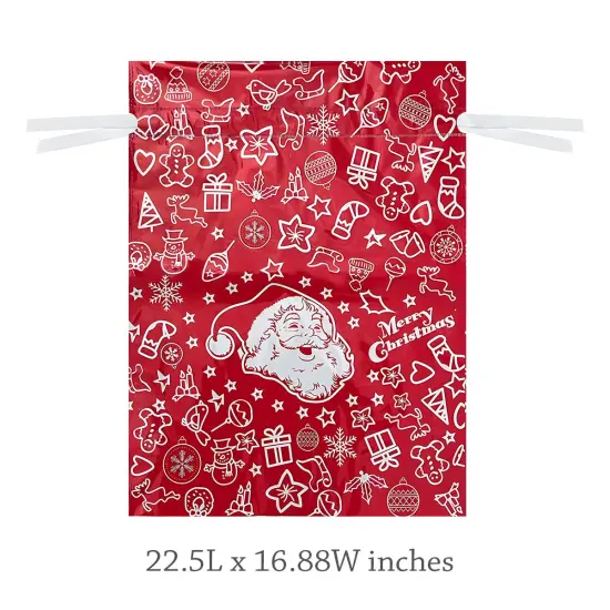 Wrapables Aluminum Foil Christmas Holiday Drawstring Gift Bags for Party Favors, Goodie Bag, Treats, Gift Wrap, Parties (of 6) XL Red White {2}