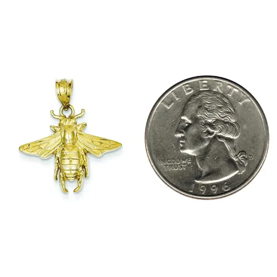 14K Yellow Gold Bee Charm Polished Pendant Jewelry 24mm x 21mm {2}
