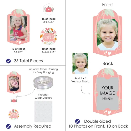 Big Dot of Happiness Girl Little Pumpkin - Fall Birthday Party or Baby Shower Vertical Photo Garland 35 Pieces {4}