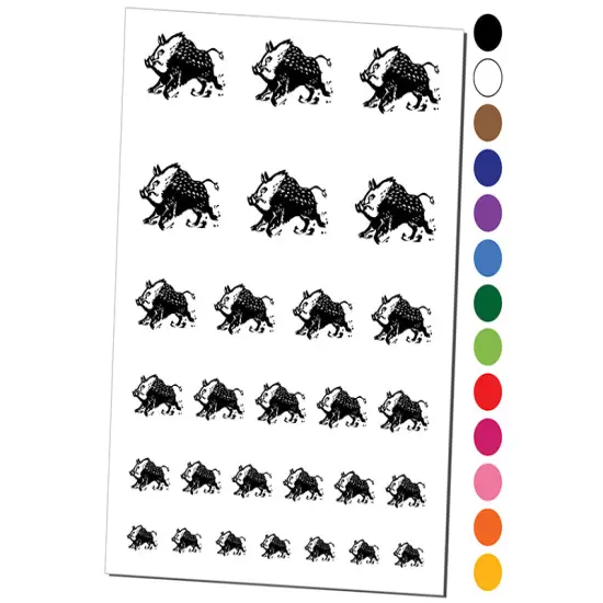 Charging Wild Boar Swine Pig Temporary Tattoo Water Resistant Fake Body Art Set Collection Dark Green {1}