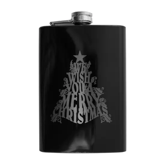 8oz We Wish You a Merry Christmas Black Flask {1}