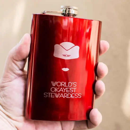 8oz RED World's Okayest Stewardess Flask {3}