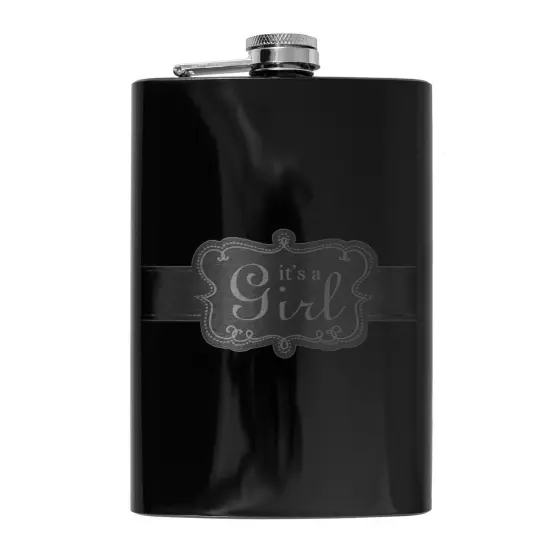 8oz BLACK It's a Girl Flask {1}