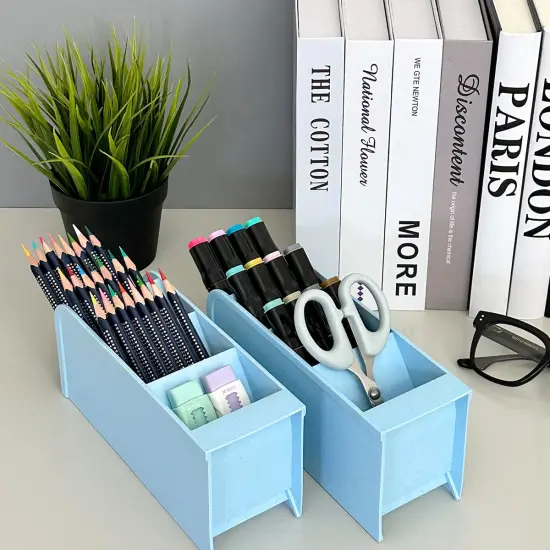 Wrapables Pen Organizer with 4 Compartments Desk Storage Organizer for Home, Office, Work Large (2pcs) / Blue {5}
