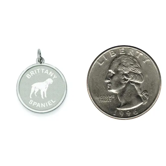 Sterling Silver Brittany Spaniel Disc Charm Pendant Jewerly 26mm x 19mm {2}