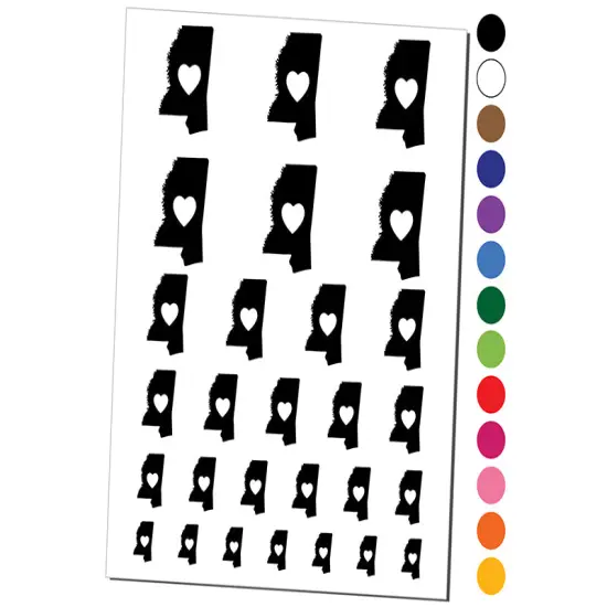 Mississippi State with Heart Temporary Tattoo Water Resistant Fake Body Art Set Collection Light Blue {1}