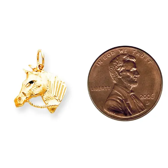 10K Yellow Gold Satin Horse Reins Charm FindingKing 20 X 26mm Jewerly {2}