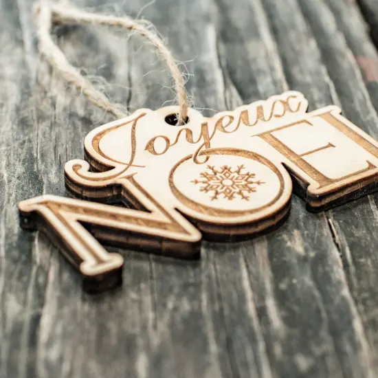 Ornament - Joyeux Noel - Raw Wood 4x2in {5}